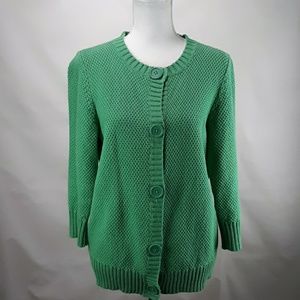 L.L. Bean Sweaters Green Cable Knit Button Down